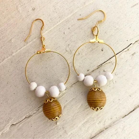 Handcrafted Boho Vibes Beaded Dangling Hoop Earrings - Picture 2 of 6